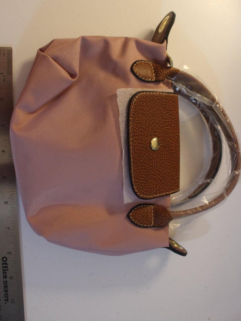 Blush Pink Mini Top Handle Bag with Brown Snap Flap